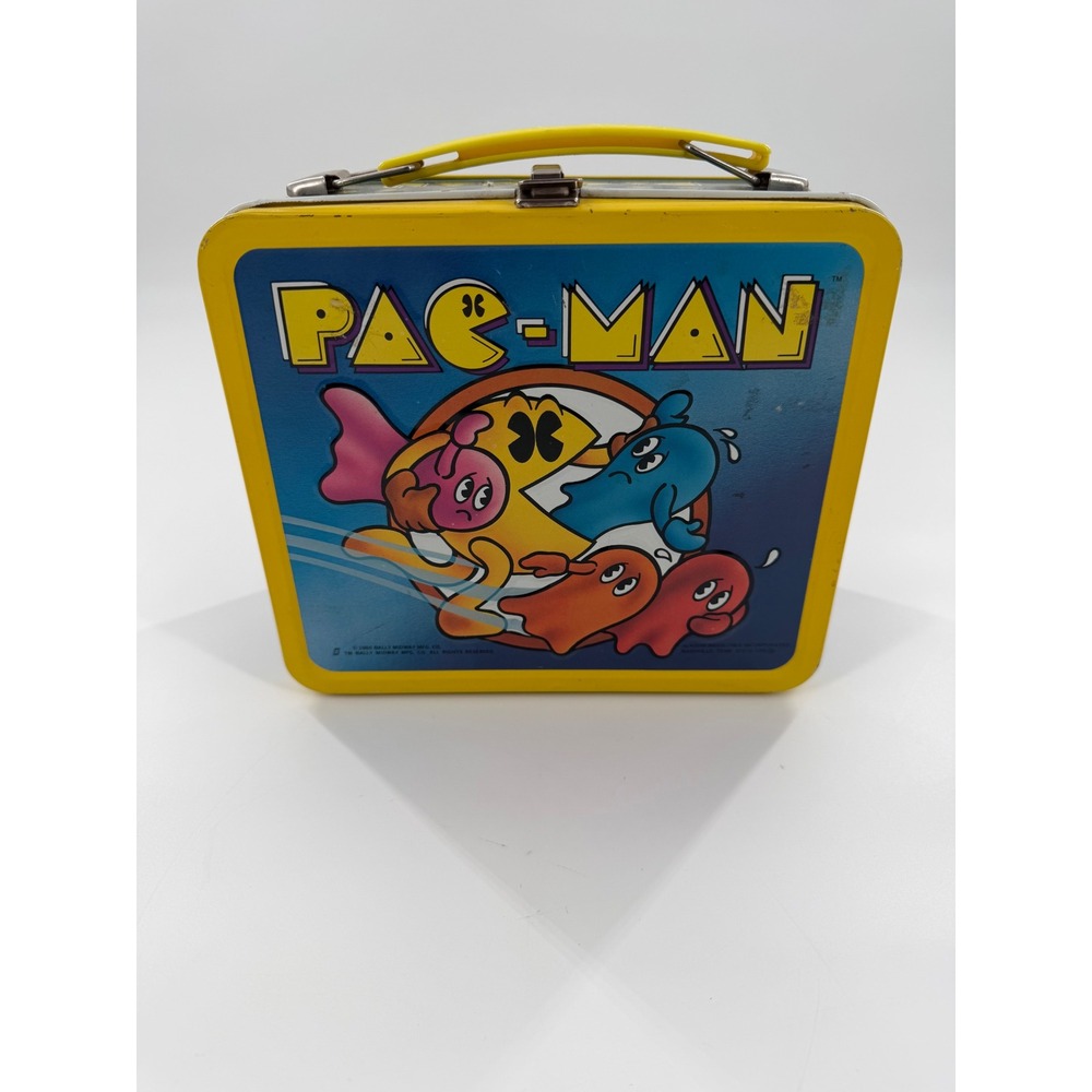 Vintage 1980 Pac-Man Metal Lunch Box with Thermos Aladdin Bally Midway Retro